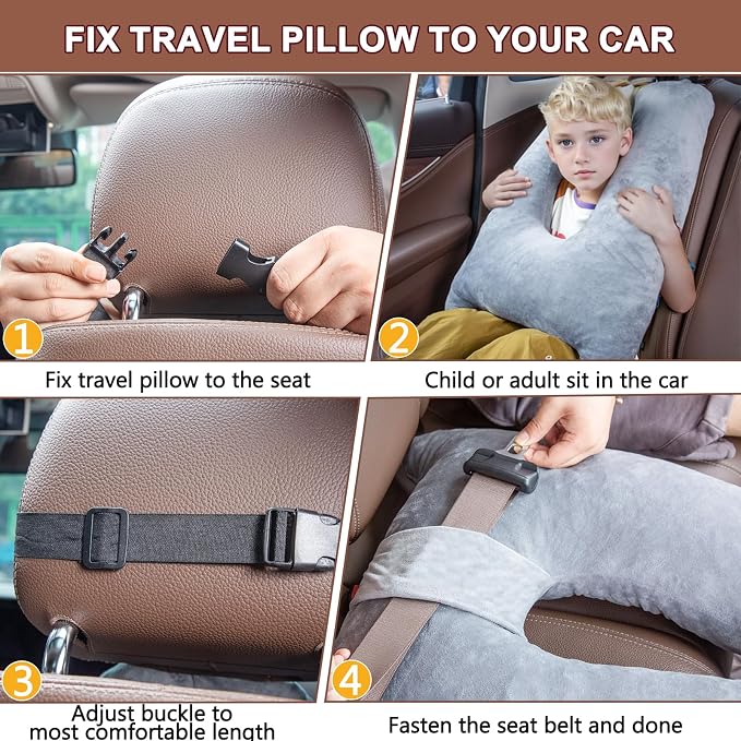 1 MIDDLE ONE Car Pillow for Kids, Memory Foam Travel Pillow for Car and Adults, Kid Travel Pillows for Sleeping on Road Trip, Small Body Pillow for Kids (Pink)