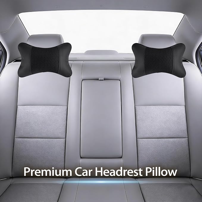 2 Pack Car Neck Pillow Soft Breathable Mesh Headrest Pillows for Driving Support, Universal Fit for Most Car Seats Decor Accessories(Black)