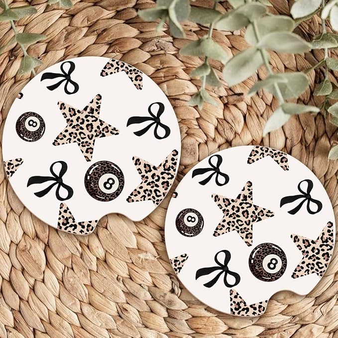 Ceramic Car Coasters – Absorbent Car Cup Holder Coaster Set for Women, Cute Aesthetic Car Accessories for Girls, 2 Pack (White Alyssum)