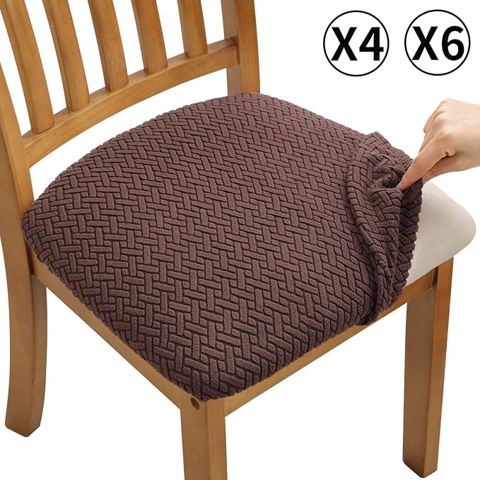 Fuloon Stretch Seat Cushion Covers 4 PCS, Washable Chair Seat Slipcover Chair Cover Dining Room for Hotel, Ceremony, Banquet Wedding Party (Chocolate, 4)