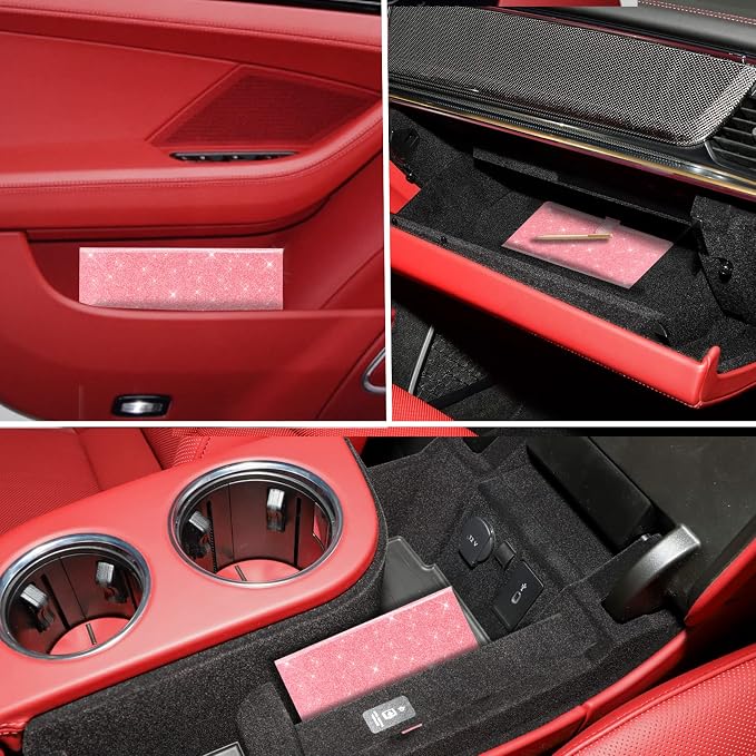 TOURSUIT Car Registration and Insurance Card Holder, Glitter Pink | Vehicle License Document Organizer, Glove Box Compartment, Interior Car Accessories, For Women Men