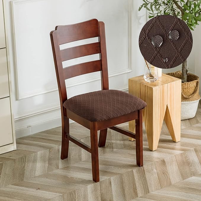 Genina Waterproof Seat Covers for Dining Room Chairs Covers Dining Chair Cover Kitchen Chair Covers (Chocolate, 2 Pcs)