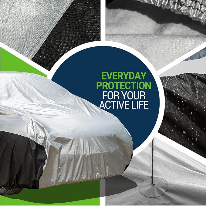 Season Guard Ultimate Plus SUV Crossover Car Cover,100% Waterproof Aluminium with Cotton Fleece and Breathable Fabric with Two Extra 19.6ft Windproof Tie Down Straps,Fits SUV up to 206"