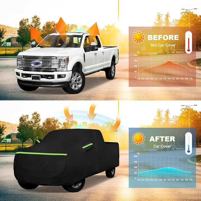 QUNSUNUS Truck Cover for F150 SuperCab 6.5ft & Crew Cab 5.5ft Bed 2004-2025 | Heavy 420D Oxford All-Weather F150 Cover, with Zipper and Straps, Compatible with Silverado 1500 Crew Cab 5.8ft 2014-2025