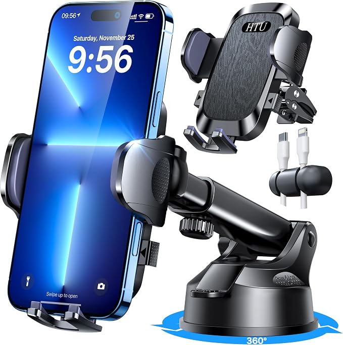 【Upgraded Strongest Suction & Pro Military-Grade Certs 】Ultimate Car Phone Mount【360°Rotatable Suction】Cell Phone Holders Truck Stand for Dashboard Windshield Vent for iPhone 17 Pro Max Samsung,Black
