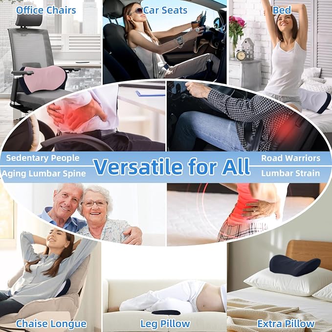 Lumbar Support Pillow for Office Chair - Lumbar Pillow for Car - Ergonomic Lumbar Support Pillow for Car Back Support Cushion