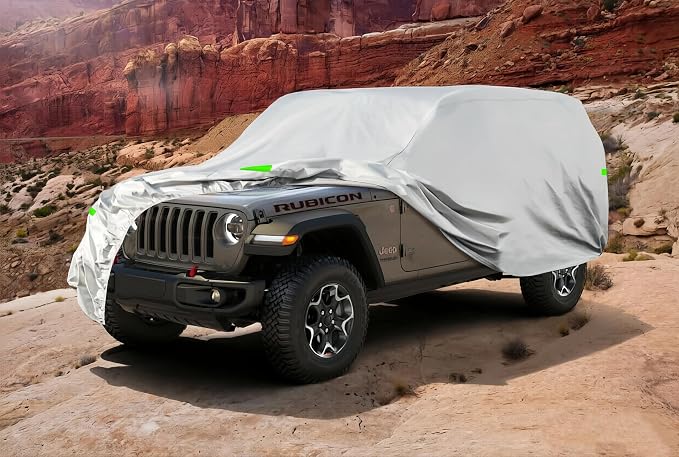 10-Layer Waterproof Car Cover for Wrangler 2 Door - All Weather Protection, Sun Rain UV Dust Snow, Full Exterior Cover with Door Zipper and Cotton Lining, Fits CJ YJ TJ JK JL Models