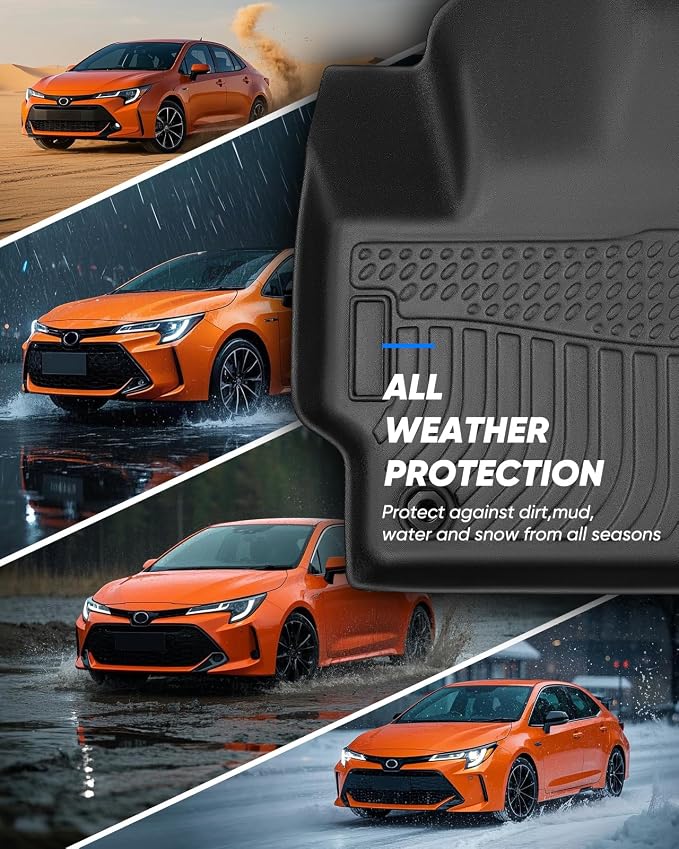 Car Floor Mats for Toyota Corolla 2009-2013 4PCS Full Set with Trunk Mat | All Weather Full Coverage Floor Liners Heavy Duty Waterproof Long-Lasting Corolla Accessories 10th Gen TPE Rubber Carpet