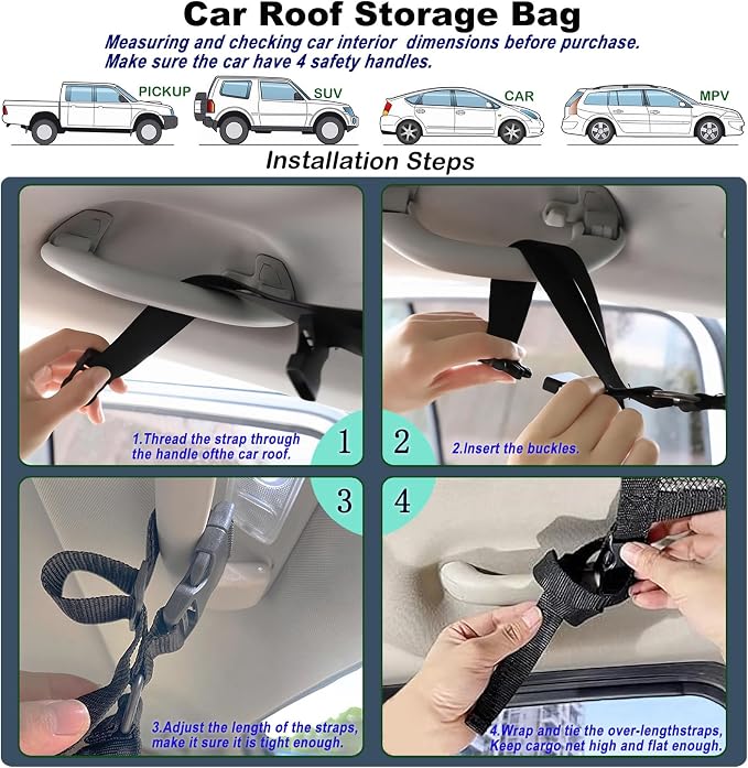 Car Ceiling Cargo Net for SUV,35.4"X25.6" Car Ceiling Storage,Load Capacity Automotive Cargo nets Interior Accessories for Van,Double-Layer Mesh Automotive Roof Camping Essentials