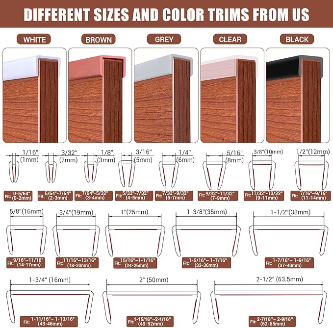 Rubber Edge Trim, Flexible Self Adhesive U Shaped Peel and Stick Edge Banding, 1-1/2"(38mm) U Channel Edge Protector, Edge Guards for Woods, Furniture, 20Ft, Brown Color