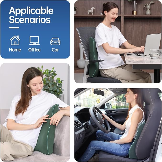 Soft Comfortable Memory Lumbar Support Pillow Back Cushion for Office Chair | Built-In Adjustable Straps Secure Reduce Back Soreness Pressure Distribution Breathable Premium Fabric Long-lasting Support