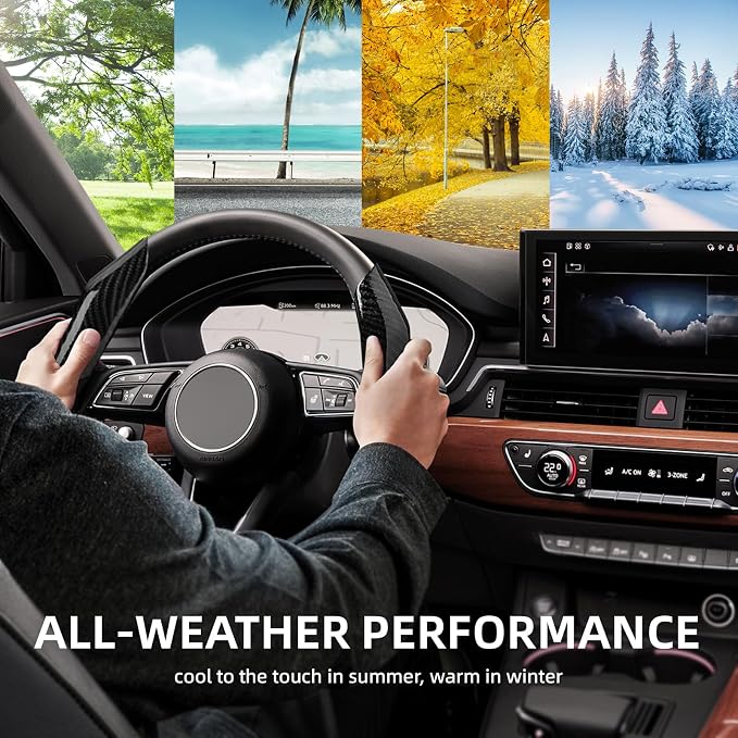 Carbon Fiber Steering Wheel Cover 2PCS Segmented Clip-on Protector (Black) | Universal Fit, Anti-Slip Lining, Sporty Style, Car Interior Accessory for Men and Women