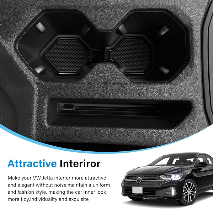 for Jetta Accessories 2026 2025 2024-2019 Cup Holder Protector Inserts Liners Mat Pad Anti Dust Coasters Non-Slip Mat Car Interior Decoration (Black Trim,4pcs/Set)