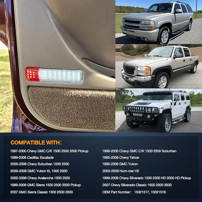 Nilight 2PCS LED Interior Door Panel Light Courtesy Warning Lights White Red for Chevy GMC Silverado Sierra 1500 2500 3500 HD Suburban Cadillac Escalade Hummer H2