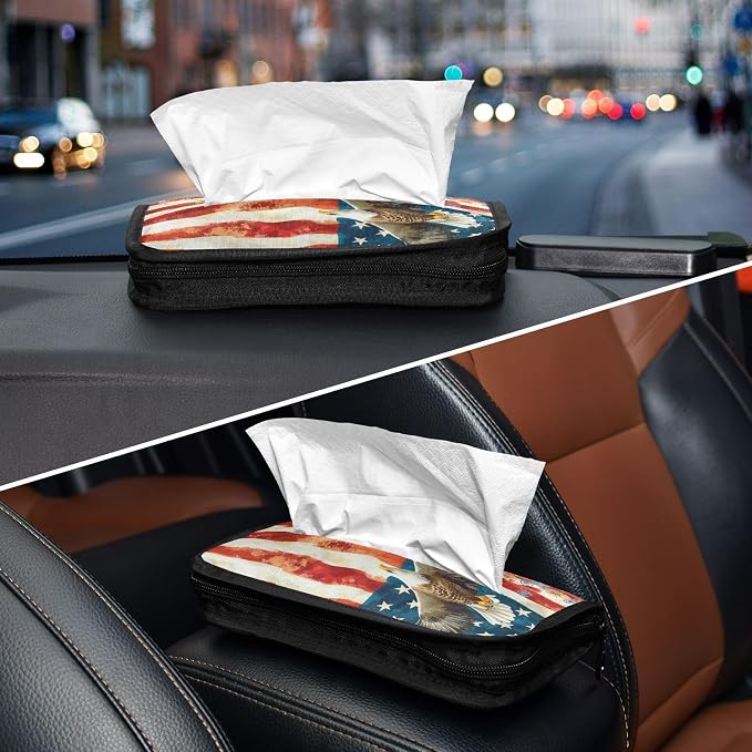 Car Visor Tissue Holder Mask Holder for Car, Car Tissue Box Sun Visor Napkin Holder Car Visor Accessories Adjustable Straps Reusable Durable Easy to Install Patriotic Eagles Poppy Wildflowers
