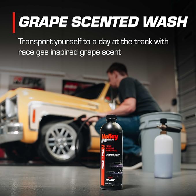 Holley Wash + Wax - 2-Stage Shampoo & Wax - High-Performance Car Care, Washing Liquid - Soap Concentrate with Carnauba Protective Wax - For all car types - 16 oz. (2 Pack)