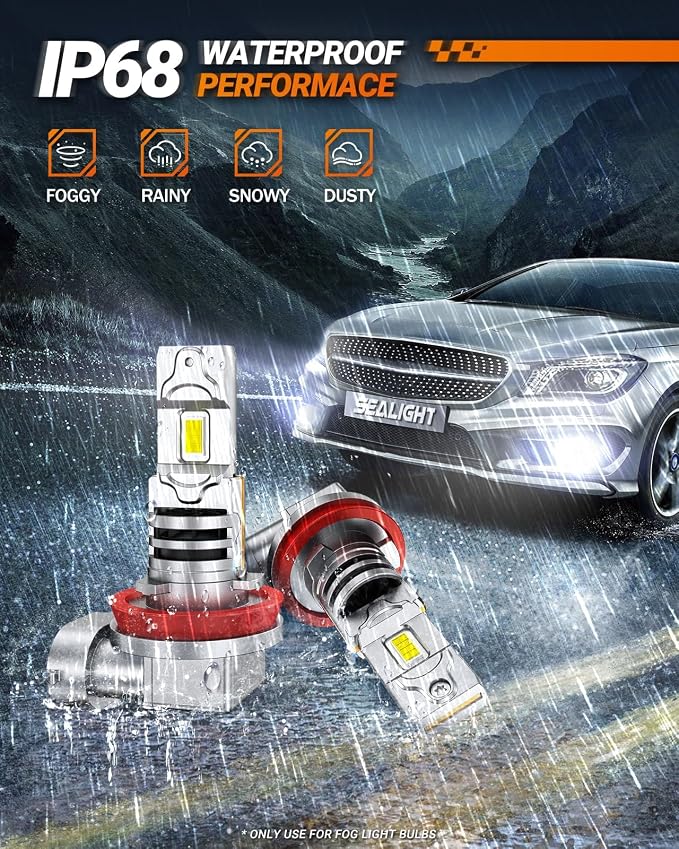SEALIGHT H11 H16 H8 LED Fog Light Bulb,40000 Lumens 1000% Super Bright H11 LED Fog Lights, 1:1 Design for Car Powersports ATV/UTV, Play-N-Play,pack of 2