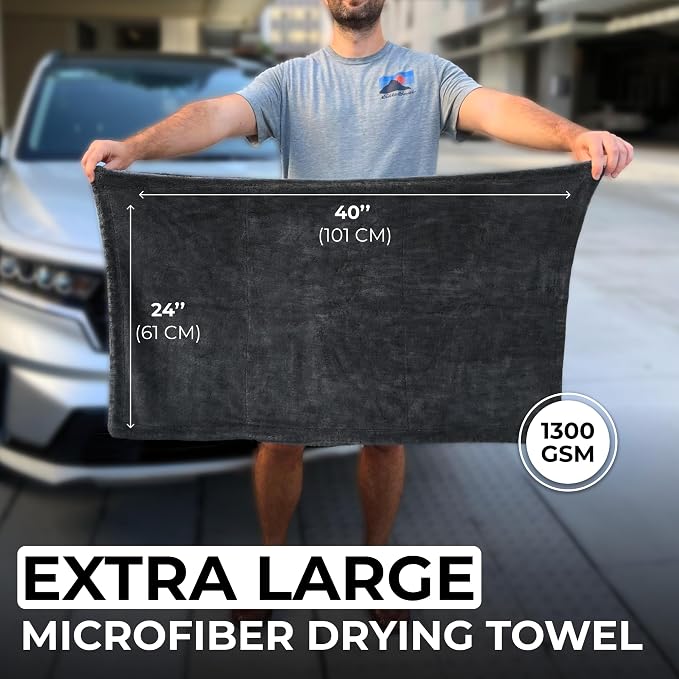 Premium XL Car Drying Towel 40"x24" - 1300 GSM Car Towel, 4-Pack (Navy) | Extra Large Professional Drying Towels Car Detailing, Double Twisted Loop Super Absorbent Microfiber Drying Towels for Cars