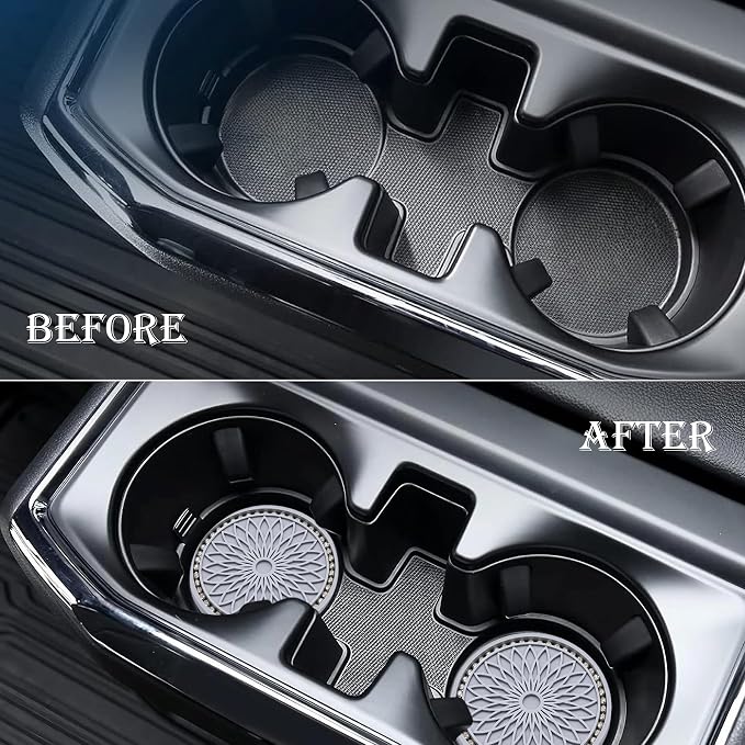 2PCS Bling Car Cup Holder Coasters, 2.75 Inch Silicone Anti-Slip Insert, Bling Shockproof Cup Mat for Women Girls, Universal Fit for Most Vehicles (Gray & White)