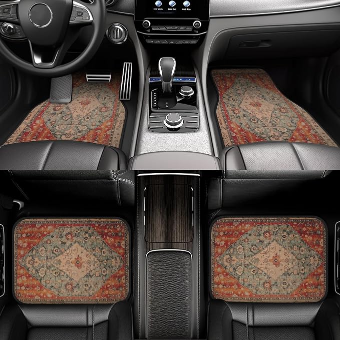Persian Linen Car Floor Mats, Vintage Oriental Car Accessories | Waterproof & non-slip all-weather mats, universal fit for SUV Sedan, luxury car interior accessories for men and women