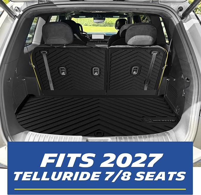 Michelin Vehicle Mats, Premier Series All-Weather TPE Custom Fit Liner for 2027 Kia Telluride Gas 7 & 8 Seats Floor Mats (7 Piece)