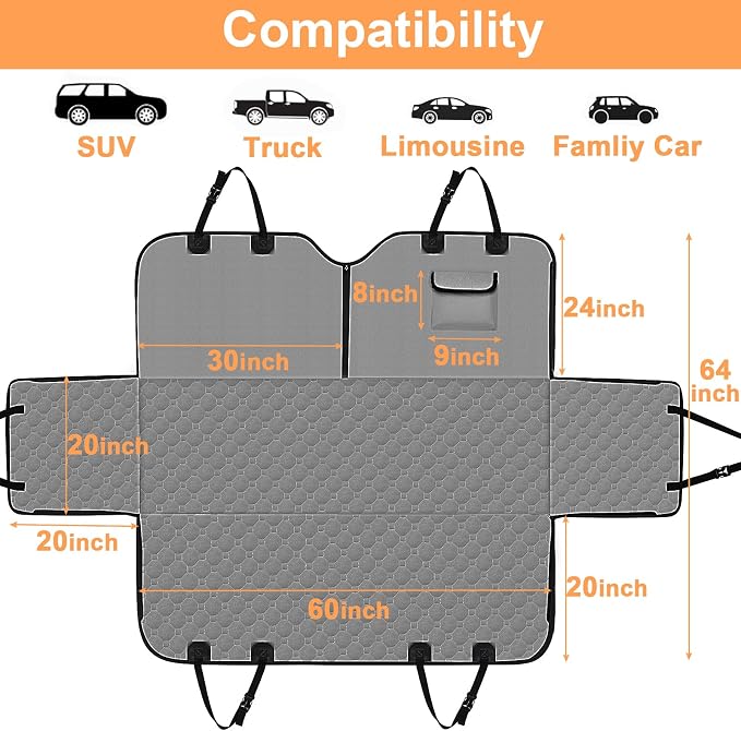 Mancro Dog Car Seat Cover for Back Seat, Waterproof Dog Hammock for Car | 600D Heavy Duty, Scratch-Resistant Back Seat Pet Cover for Dogs with PVE Nonslip Underside, Fits for Sedan, Trucks and SUVs