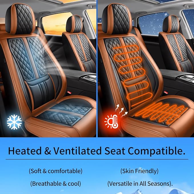 Fit Ariya Car Seat Covers Compatible with Nissan Ariya 2023-2024 2025.Full Coverage Waterproof Leather,Compatible with Airbag,All - Weather Seat Cushion Protector(2 Front,Brown)