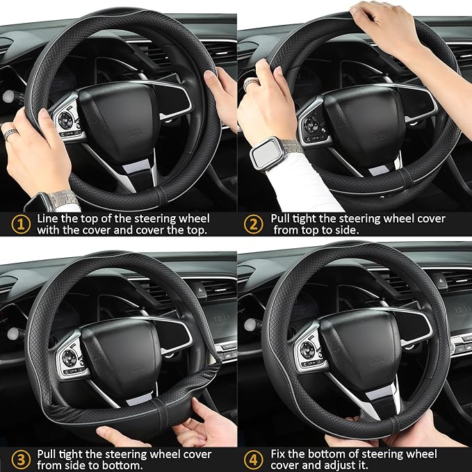West Llama Customized Auto Car Steering Wheel Cover for Chevy 14.5-15 inches, Steering Wheel Cover for Chevrolet(Black Line-Standard Size)