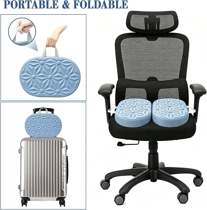Cooling Gel Enhanced Memory Foam Seat Cushion, Desk Chair Seat Cushion, Office Chair Cushions, Foldable Portable, Back Sciatica Coccyx Tailbone Pain Relief, Driving Car Airplane Wheelchair Bleachers