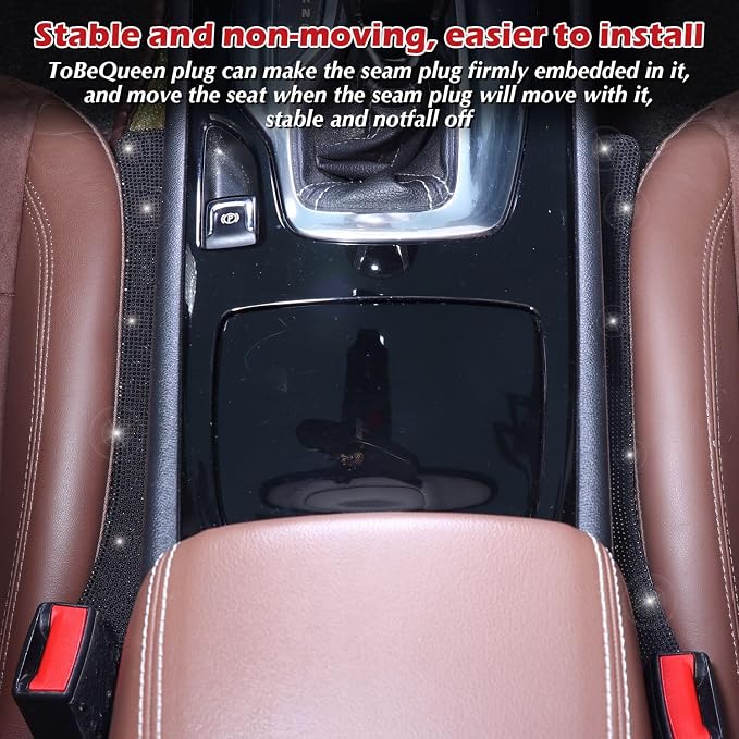 Briwill Black Seat Gap Filler Set of 2, Handmade Glitter Crystal Diamond Black Rhinestone Car Gap Filler,Black Car Accessories for Women(Black)