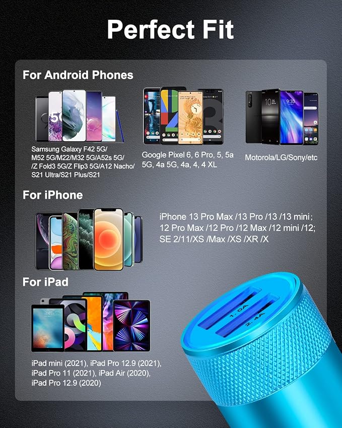 Cigarette Lighter Adapter, USB Car Charger Fast Charging Dual-Port Cargador | Car Phone Charger for iPhone 17e 17 16 15 14 13 12 SE 11Pro Max X XR XS Max Plus, Samsung Galaxy S25 S24 S23 S22 S21 S26 A17