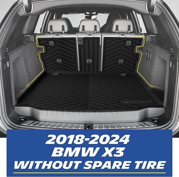 Michelin Vehicle Mats, All-Weather TPE Custom Fit Liner for 2018-2024 BMW X3 Without Spare Tire (7 Piece), Not Fit X3 30e, Premier