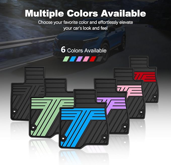 Rubber Floor Mats for Honda CR-V 2026 2025 2024 2023 (Gasoline & Hybrid) | All Weather Custom Fit Heavy Duty Car Mats for CRV, 1st & 2nd Row, Black & Blue
