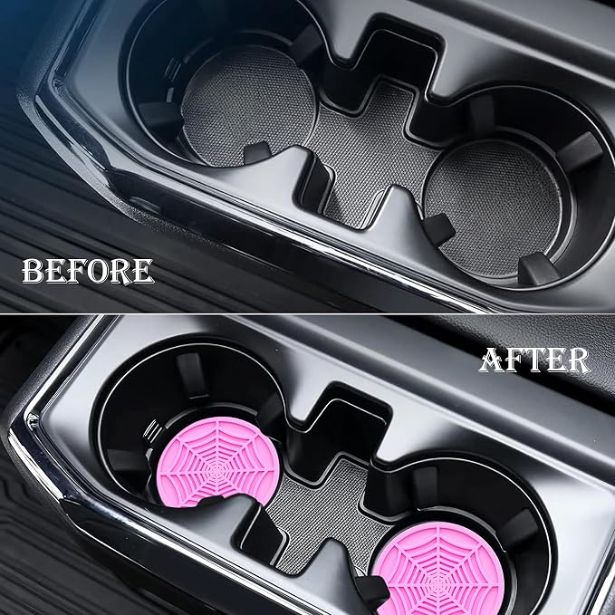 2PCS Car Cup Holder Coasters, 2.75 Inch Universal Non-Slip Insert Water Bottle Holder Pads, Car Interior Accessories Sets (Pink)