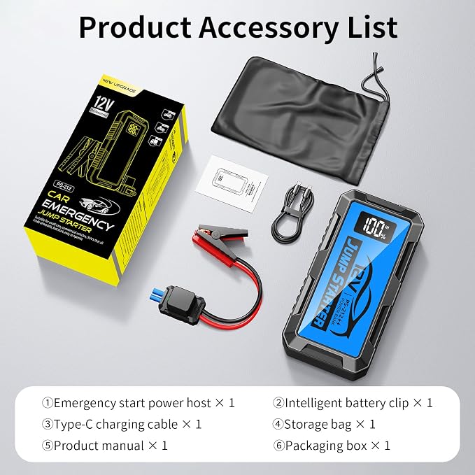 8000A Car Jump Starter, 12V Jump Starter Battery Pack (All Gas,up to 10.0L Diesel Engine) Jumper Cables Portable Lithium Jump Box, USB Output and LED Light