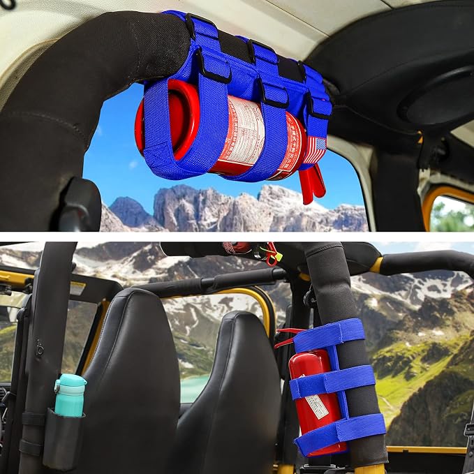 Voodonala Adjustable Roll Bar Fire Extinguisher Mount Holder 3 lb for Jeep Wrangler Unlimited CJ YJ LJ TJ JK JKU JL JLU 4XE,Blue with USA Flag Pattern