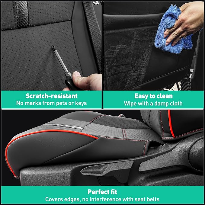DiffCar® for Toyota Tacoma Seat Covers 2024 2025 2026(Gas Only), Full Set Faux Nappa Leather Truck Accessories for Tacoma Double Cab 4th Gen, Car Pickup Seat Protector Custom Fit Front Rear, Black/Red