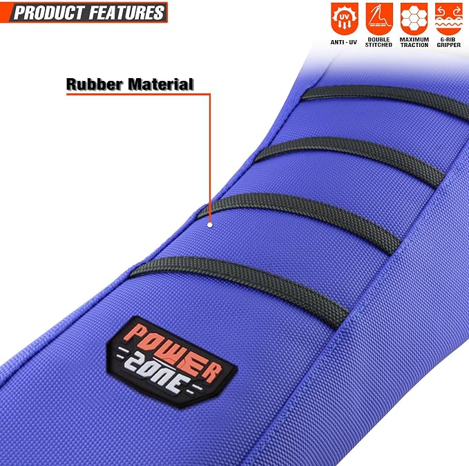 Motorcycle Universal Seat Cover Non-Slip Rubber Striped Gripper Soft Sewing for CRF WR WRF RMZ YZF SXF EXC EXC XC SX CR KLX Dirt Pit Bike Motocross Off Road (Blue)