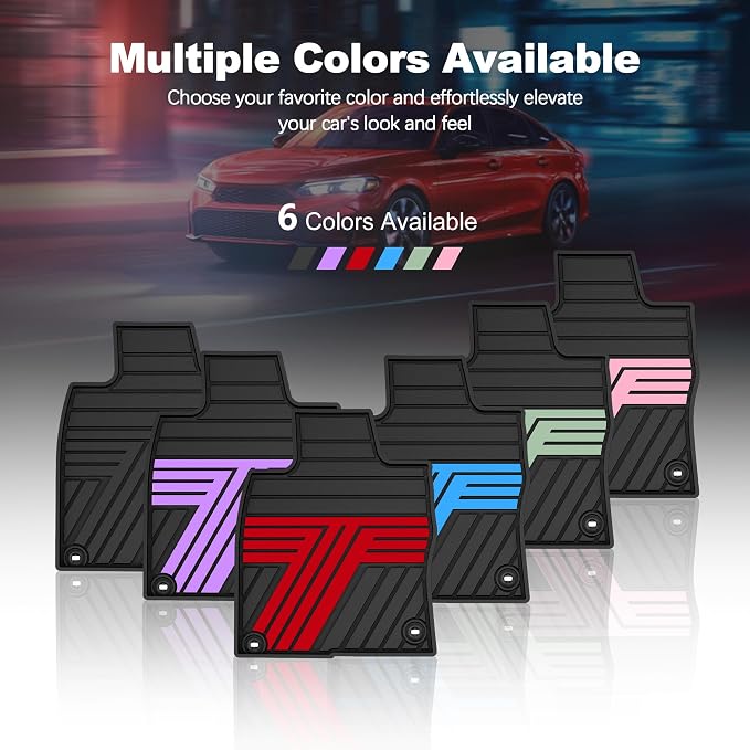 Rubber Floor Mats for Honda Civic Sedan Hatchback Si 2022-2026 | Include Sport but Not for Hybrid, All Weather Car Floor Liners Fit for Acura Integra 2023-2026, 1st & 2nd Row, Black & Red,
