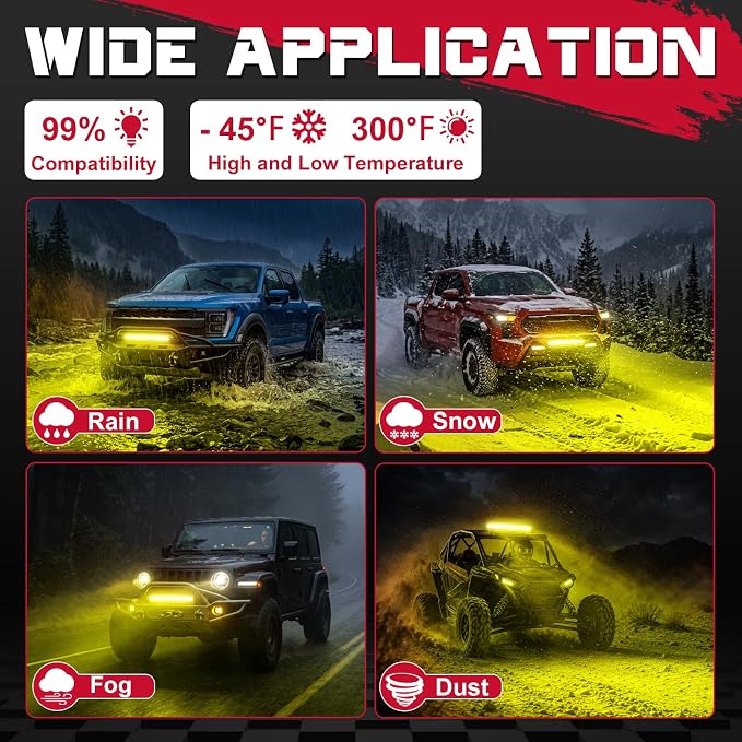 OFFROADTOWN 20inch 180W LED Light Bar Amber Single Row Fog Lights Off Road Driving Lights Yellow Slim Spot Bumper Grille Bars with Wiring Harness for Truck Pickup UTV ATV Jeep Toyota RZR