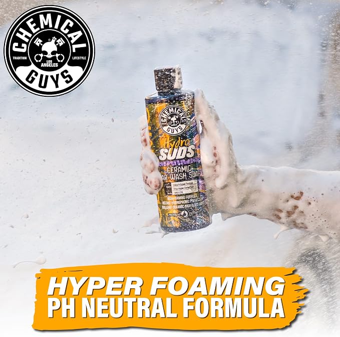 Chemical Guys, HydroSuds Ceramic High Foaming Car Wash Soap, Berry, 16 oz | Ceramic polymers add gloss and water beading, thick foam for cannons, guns or buckets, sweet berry scent