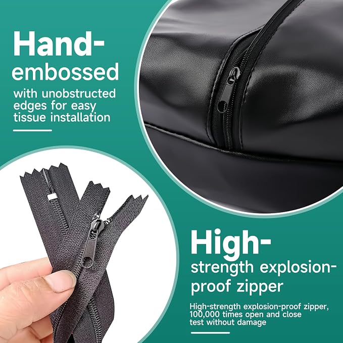 Car Tissue Box Holder, PU Leather car Napkin Organizer with Pockets | Fits Full Tissue Box, Secure Easy Install, Dual Mesh Storage Pockets, Great Gift for Drivers