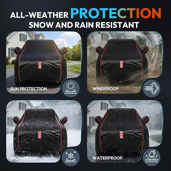 SUV Car Cover Waterproof All Weather, 8-Point Fastening, Fits 191-200 in | 8-Point Fastening, 120s Quick Setup, 600D Oxford Fabric, All-Weather Protection
