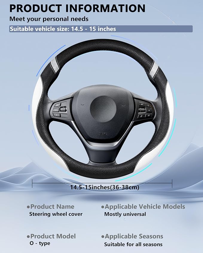 Steering Wheel Cover for Women Leather Universal Steering Wheel Cover for Car 15 inch (White)