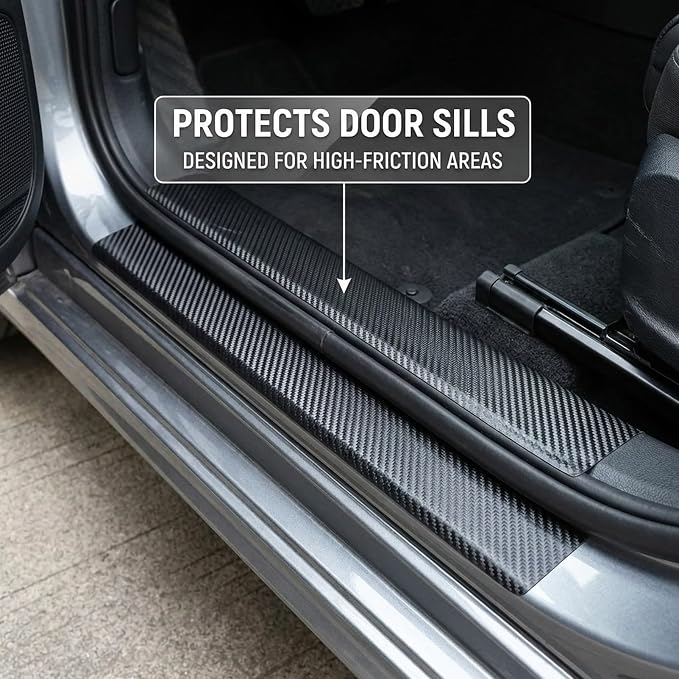 33Ft/10M 1 Roll Carbon Fiber Auto Door Edge Protector Tape, Door Sill Guard Wrap, Anti-Scratch Protective Film, Universal Edge Shield for Car Hood, Trunk, Roof and Interior(Black 2.75inx33Ft)