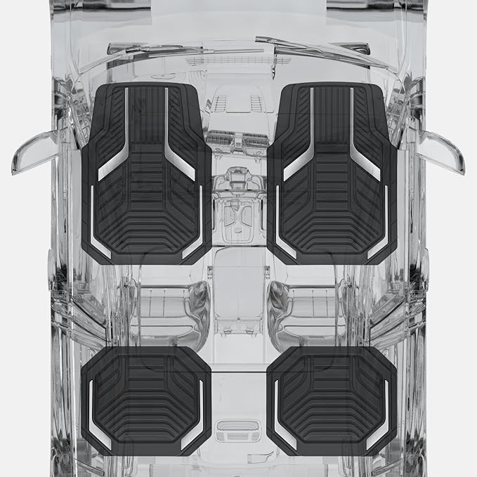 PIC AUTO Heavy Duty Rubber Floor Mats, Silver Aluminum Film Car Mats Set, Front and Rear Car Mats with Anti-Slip Backing, All Weather Protection, Trim-to-Fit for Automotive SUV, Sedan, Van