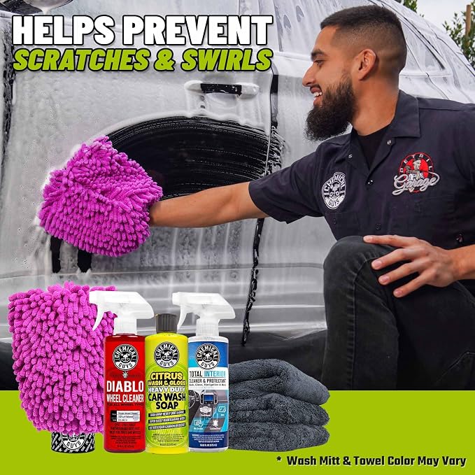 Chemical Guys Car Wash And Interior Detailing Kit With Storage Bag Car Wash Soap, Wheel Cleaner, Interior Spray, Microfiber Towels And Wash Mitt