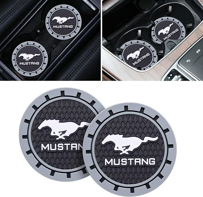 Car Cup Coaster, 2PCS Universal Non-Slip Cup Holders, Compatible with Ford Mustang Car Cup Holder Coasters,Car Drink Coaster Holder Accessory, Black
