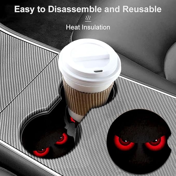 2 Pack Red Eye Car Cup Holder Coasters Universal Neoprene Coasters | 2.75" Universal Size Anti Slip Rubber Mat, Auto Cup Holder Accessories for SUV Truck, Red Eye Gifts for Women Men Mom