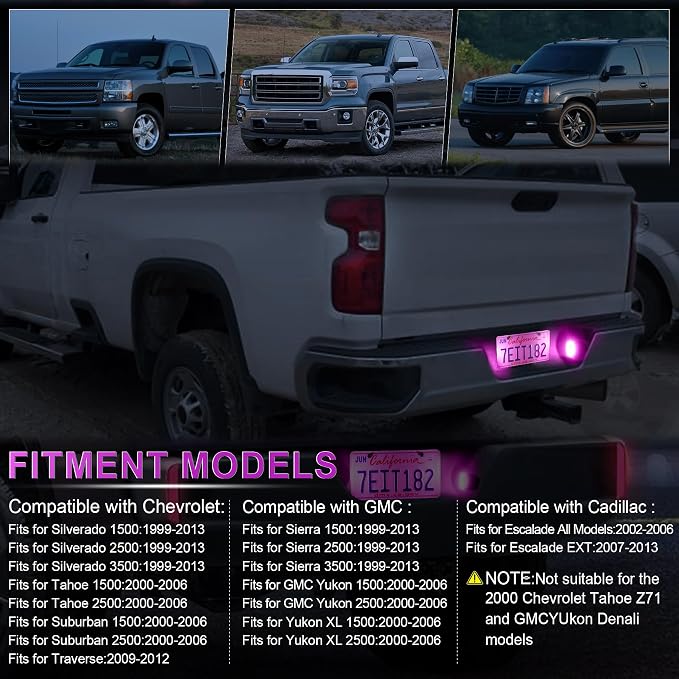 LivTee LED License Plate Light Assembly, Tag Light Fits Chevy Silverado 1500 2500 3500 1999-2013, Tahoe, Suburban, Fits GMC Sierra, Yukon XL, Cadillac Escalade, Car Accessories, Purple